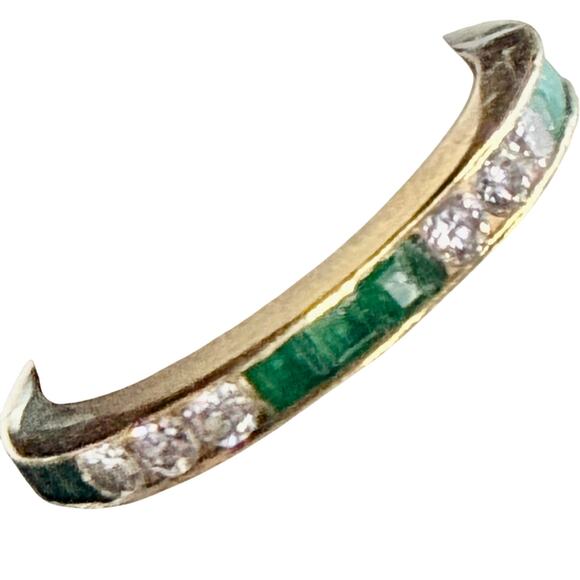 Bailey Banks Biddle 2CT TOTAL Emerald/Diamond 14KT Yellow Gold Eternity Ring 5 - Picture 7 of 12